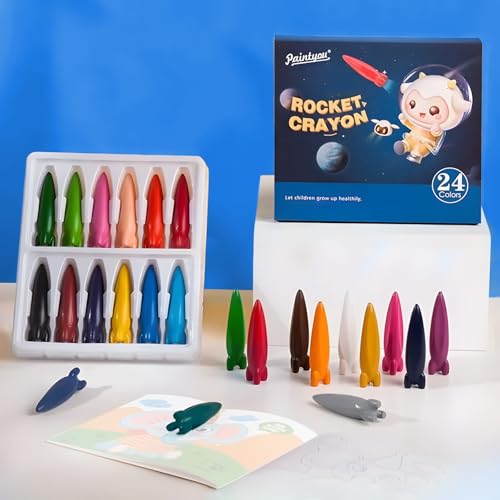 lcvtos Wachsmalstifte Kinder, 24 Farben, Ungiftige Wachsmalkreiden für Kleinkinder ab 1 Jahr, Raketenform, waschbare Buntstifte für Kinder Graffiti, DIY Handwerk und Malerei lcvtos Wachsmalstifte Kinder, 24 Farben, Ungiftige Wachsmalkreiden für Kleinkinder ab 1 Jahr, Raketenform, waschbare Buntstifte für Kinder Graffiti, DIY Handwerk und Malerei von lcvtos