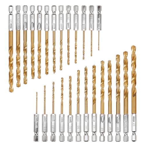 lcyen 26 teiliges Sechskant Bohrer-Set 1,5–6,5 mm Titan Bohrerset 1/4 inch Sechskantschaft HSS Bohrer für Metall, Holz und Stein lcyen 26 teiliges Sechskant Bohrer-Set 1,5–6,5 mm Titan Bohrerset 1/4 inch Sechskantschaft HSS Bohrer für Metall, Holz und Stein von lcyen