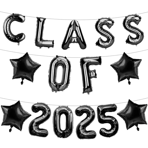 Luftballons zum Schulabschluss, schwarze Luftballons der Klasse 2025 mit Stern zum Aufhängen, Folienballons Buchstabe für High School College Abschluss Party Dekorationen, Klasse 2025 Dekorationen Luftballons zum Schulabschluss, schwarze Luftballons der Klasse 2025 mit Stern zum Aufhängen, Folienballons Buchstabe für High School College Abschluss Party Dekorationen, Klasse 2025 Dekorationen von ldyllicStyle