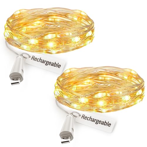 leegoal USB wiederaufladbare Lichterkette, 7 ft 20 LED Kupferdraht Lichter, Akku betrieben Wasserdicht Feuerfliegen‑Stil Ideal für Schlafzimmer Innen/Außen Hochzeit Weihnachten Party von leegoal