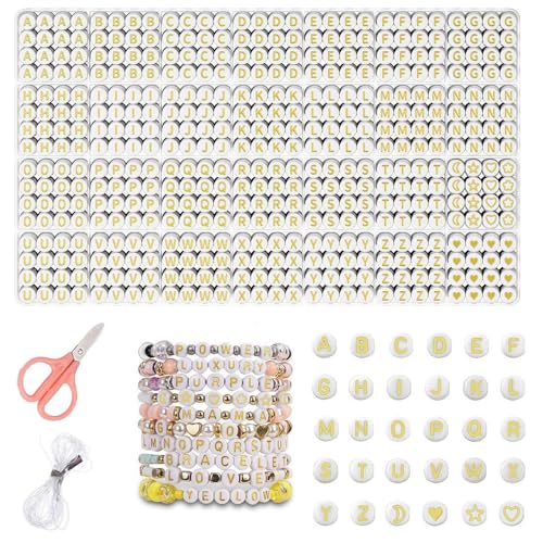 1400 Stück Buchstabenperlen-Set, 4 x 7 mm, goldene Acryl-Alphabet-Perlen, Buchstabenperlen für Schmuckherstellung, Zahlenperlen, Herzperlen, Freundschaftsarmband 1400 Stück Buchstabenperlen-Set, 4 x 7 mm, goldene Acryl-Alphabet-Perlen, Buchstabenperlen für Schmuckherstellung, Zahlenperlen, Herzperlen, Freundschaftsarmband von leersao
