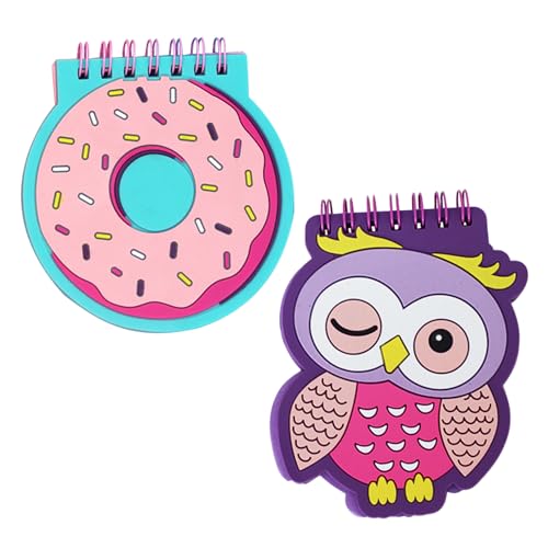 legtovt Mini Spiral Notebook 2pcs kleine Memo -Pad süße Donut -Eule Mini -Taschen -Notebook Flexible Bindungsringe Notizblock PVC Cover Steno Pads for Girls Style 1 von legtovt