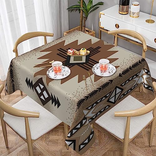 Quadratische Azteken-Tischdecke, Bohemian-Vintage-Ethno-Muster, geometrische Elemente, Esszimmer, Küchendekoration, 140 x 140 cm von leisureHOMECURTAIN