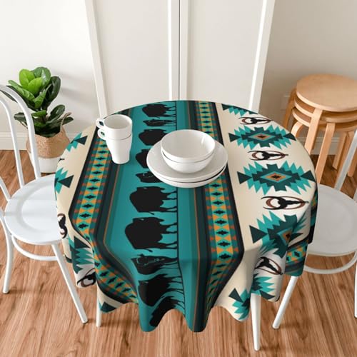 Runde Azteken-Tischdecke mit geometrischem Muster, Vintage, Bohemian-Stil, Tischdecke für Zuhause, Wohnzimmer, Küche, rund, 91,4 cm von leisureHOMECURTAIN