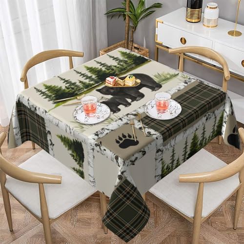 Rustikale quadratische Tischdecke im Landhausstil, Bauernhaus-Lodge, Bär, Elch, Hirsch, lange Tischdecke, waschbar, Tischdecke für Küche, Esszimmer, 140 x 140 cm von leisureHOMECURTAIN