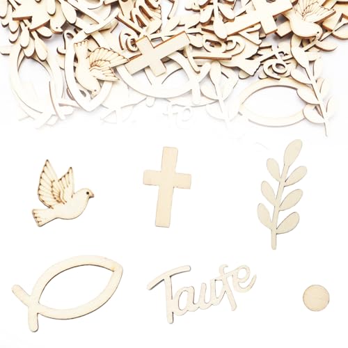 Streudeko Taufe, 100 Stück Streudeko Kommunion, Tischdeko Taufe Junge Mädchen, Deko Taufe Holzfische Kommunion Streudeko Für Firmung Konfirmation Babyshowerparty Taufdeko Decoration von lelewangluo