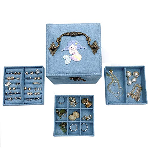 Lemonadeus Retro-Schmuckkästchen aus Samt, 3-lagig, Schmuckkästchen für Damen, Mädchen, Kinder, kleine Schmuckschatulle, Reise-Schmuckhalter, Ohrringe, Halsketten, Ringe, Organizer (Meerjungfraublau) Lemonadeus Retro-Schmuckkästchen aus Samt, 3-lagig, Schmuckkästchen für Damen, Mädchen, Kinder, kleine Schmuckschatulle, Reise-Schmuckhalter, Ohrringe, Halsketten, Ringe, Organizer (Meerjungfraublau) von lemonadeus