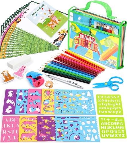 lenbest Schablonen Kinder Set - Spielzeug Malschablonen - Lernspielzeug Geschenke 3 4 5 6 7 jahre - Malset Bastelset für Kinder - 20 Zeichenpapier | 10 Buntstifte | Bastelschere | Spitzer lenbest Schablonen Kinder Set - Spielzeug Malschablonen - Lernspielzeug Geschenke 3 4 5 6 7 jahre - Malset Bastelset für Kinder - 20 Zeichenpapier | 10 Buntstifte | Bastelschere | Spitzer von lenbest