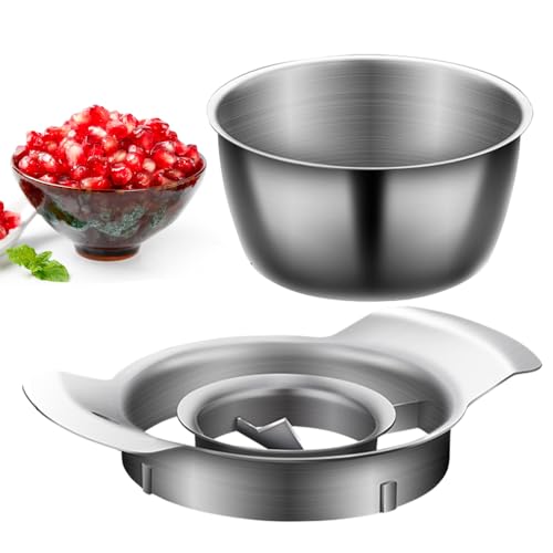 leryveo Granatapfel Schäler Set | Granatapfel Entkerner mit Schüssel | Edelstahl Schüssel Holzhammer Set | Granatapfelschäler für Granatapfelliebhaber | Küchenhelfer Granatapfelschäler für Zuhause von leryveo