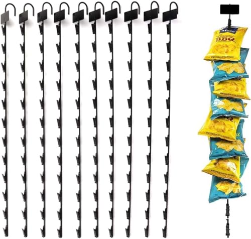 lesolar 10 Stück Metallstreifen zum Aufhängen mit Haken, 78,7 cm lange Snack-Hängestreifen, Verkaufsständer, Snack-Rack, Chips-Taschenhalter mit Etikettenkopf und 12 Clips für Konzession und lesolar 10 Stück Metallstreifen zum Aufhängen mit Haken, 78,7 cm lange Snack-Hängestreifen, Verkaufsständer, Snack-Rack, Chips-Taschenhalter mit Etikettenkopf und 12 Clips für Konzession und von lesolar
