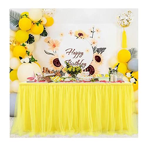 lesulety 9ft Tischrock rechteckige runde Tisch Chiffon Tisch Kreuz Geburtstagsfeier Kinder Party Tischkleid Kleid,Gelb von lesulety