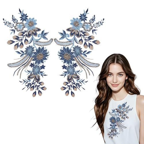 letsinstyle 1 Paar Pailletten Applikationen Mit Blauen Blumen Bestickt Aufnäher Zum Aufnähen Stickerei Floraler Spitzenstoff Blumen Applikationen Verzierungen Dekorative Patches von letsinstyle