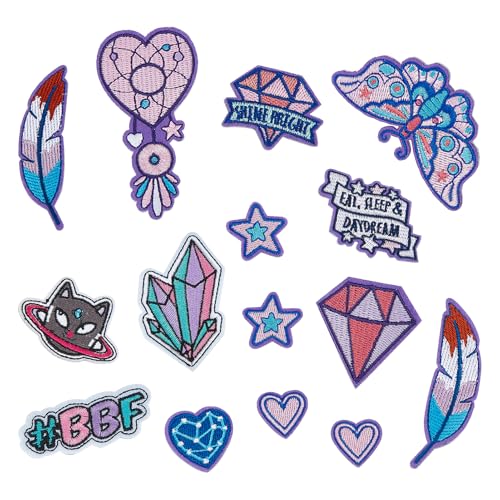 letsinstyle 15 Stück Aufnäher Zum Aufbügeln Mit Herz Und Stern Polyester Mini Schmetterling Gestickte Applikation Mehrfarbiger Aufnäher Mit Diamantstickerei Für Kleidung Jacken Rucksäcke von letsinstyle