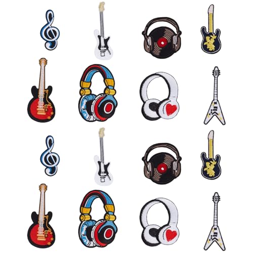 letsinstyle 16 Stück Aufnäher Im Hip Hop Musikstil Gitarrennote Patch Kopfhörer Stickerei Applikation Gestickte Applikationen Für Jacken Hosen Hüte Schuhe Jeans von letsinstyle