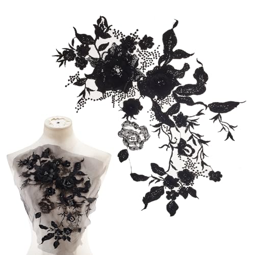 letsinstyle 2 Stück 14.17 x 9.84 Zoll 3D Blumen Bestickte Patches Blumenstickerei Applikationen Zum Aufbügeln Nähzubehör Mit Pailletten Und Perlen Für Kleider Jeans von letsinstyle