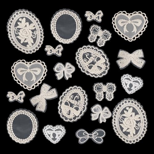 letsinstyle 20 Stück Weiße Spitzenapplikation Schleifenknoten Stickerei Aufnäher Niedlicher Aufnäher Mit Herz Schleife Und Blume Zum Aufnähen Für Kleidung Hochzeitskleid Dekoration von letsinstyle