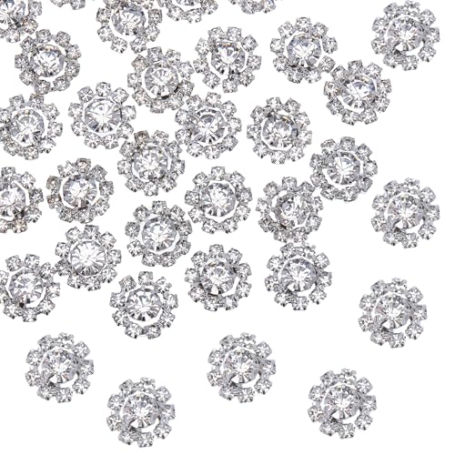 letsinstyle 30 Silberne Strassknöpfe Flacher Knopf Mit Glitzerkristallverzierungen Blumen Charms Für Kleidung Jeans Basteln Blazer Hosen Jacken Nähen Schmuckherstellung von letsinstyle