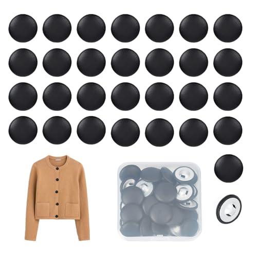 letsinstyle 30 Stück 20mm Schwarze Knöpfe Mit Kunstlederbezug Runder PU Lederknopf Mit Schaft Polsterstricken Zum Aufnähen DIY Handarbeit Dekoration Für Möbel Jeans Sofa von letsinstyle