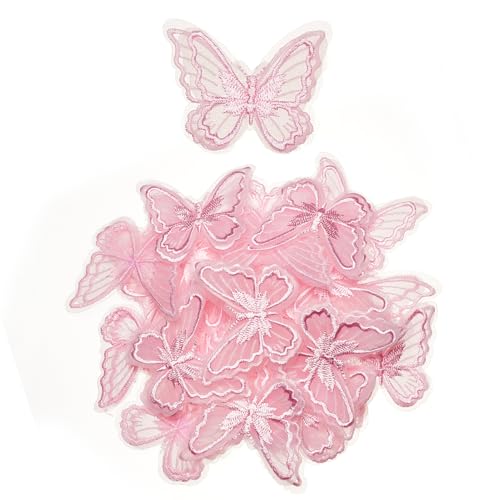letsinstyle 30 Stück Rosa Doppellagige Schmetterlings Spitzenflicken Organza Schmetterlings Spitzenstoff Zum Nähen Sticken Applikationen Schmetterlinge Reparatur Patch Für Kleidung Hochzeit von letsinstyle
