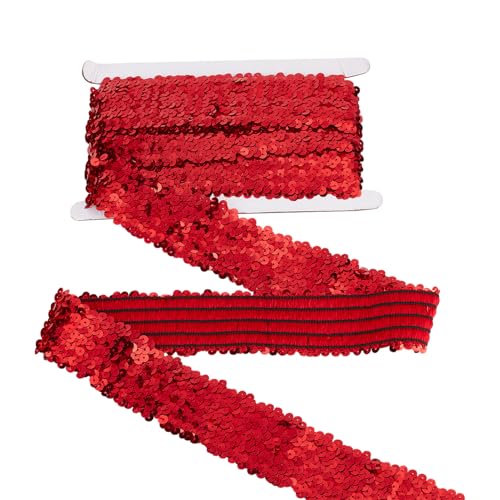 letsinstyle 5 Yards 1.89 Zoll Breite Elastische Paillettenbesätze Pailletten Stretch Spitzenband Rote Dekorative Borte Zum Basteln Nähen Kleidung Heim Und Partydekoration. von letsinstyle