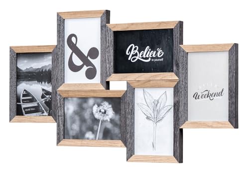 Bilderrahmen 6 Fotos 10x15 Schwarz Natur MDF Holz Fotorahmen Bildergalerie Deko Collage Galerie Wohndeko Wanddeko von levandeo
