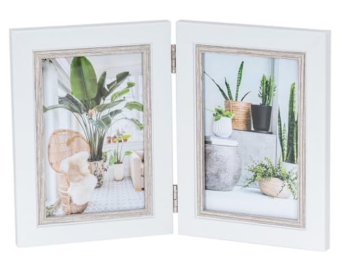 Fotoaufsteller 2 Fotos 10x15 Weiß Eiche gekälkt MDF Holz Bilderrahmen Fotogeschenk Deko Collage Galerie Wohndeko Tischdeko von levandeo