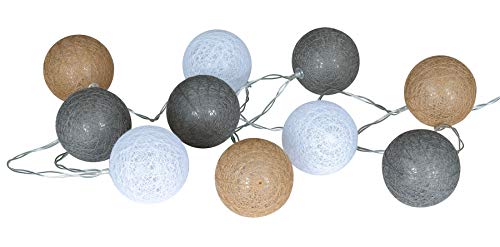 levandeo 10er Lichterkette LED Kugeln Lampions Baumwolle Braun Grau Weiß Cotton Girlande Deko Cottonballs von levandeo