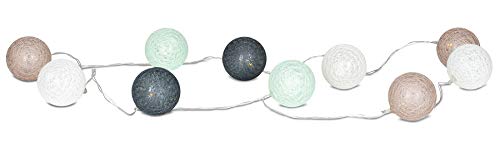 levandeo 10er Lichterkette LED Kugeln Lampions Baumwolle Grün Mintgrün Braun Weiß Cotton Girlande Deko Cottonballs von levandeo
