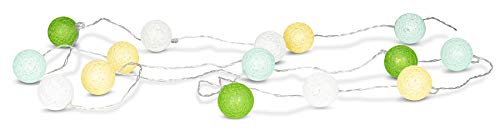 levandeo 15er Lichterkette LED Kugeln Lampions Baumwolle Grün Gelb Weiß Cotton Girlande Deko Cottonballs von levandeo