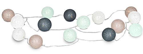 levandeo 15er Lichterkette LED Kugeln Lampions Baumwolle Grün Mintgrün Braun Weiß Cotton Girlande Deko Cottonballs von levandeo