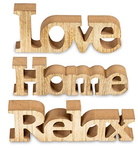 levandeo 3er Set Schriftzug Holz Love Home Relax Braun Natur Aufsteller Buchstaben Bild Dekoration Deko von levandeo