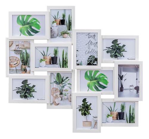 levandeo Bilderrahmen Collage 12 Fotos 10x15cm Ahorn Weiß MDF Holz Passepartout Glasscheibe Fotorahmen Fotogalerie von levandeo
