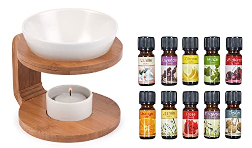 levandeo Duftlampe inkl. 10 Duftöle aus Holz Bambus Keramik - rund - Aromaspender Öllampe Aromalampe levandeo Duftlampe inkl. 10 Duftöle aus Holz Bambus Keramik - rund - Aromaspender Öllampe Aromalampe von levandeo