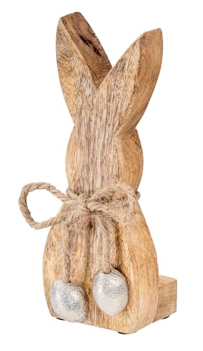 levandeo Hase H15cm Mangoholz Holz Metall Osterhase Osterdeko Dekoaufsteller Deko Figur Frühling Ostern Tischdeko Aufsteller von levandeo
