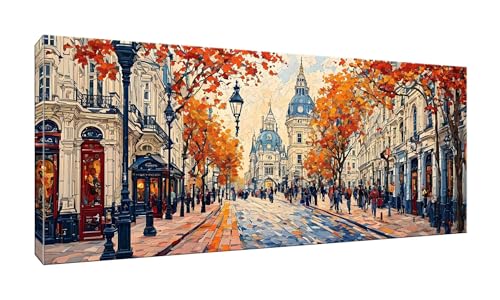Malen Nach Zahlen Erwachsene, Londoner Straße, DIY Vorgedruckte Leinen Leinwand Anfänger Kinder Ölgemälde Kits, Home Haus Dekorieren Geschenk mit 3 Pinsel und Acrylpigment, 25x50cm (Ohne Rahmen) W-7 von lewwmn
