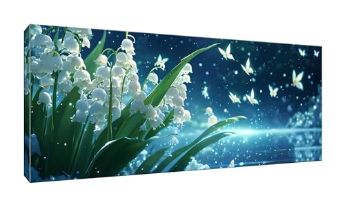 Malen Nach Zahlen Erwachsene, Maiglöckchen Blumen, DIY Vorgedruckte Leinen Leinwand Anfänger Kinder Ölgemälde Kits, Home Haus Decor Geschenk mit 3 Pinsel und Acrylpigment, 25x50cm (Ohne Rahmen) W-994 von lewwmn