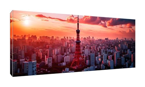 Malen Nach Zahlen Erwachsene, Tokyo Turm, DIY Vorgedruckte Leinen Leinwand Anfänger Kinder Ölgemälde Kits, Home Haus Dekorieren Geschenk mit 3 Pinsel und Acrylpigment, 40x80cm (Ohne Rahmen) W-663 von lewwmn