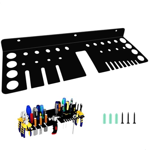 Schraubenzieher Halterung Wandmontierter Werkzeughalter Werkzeug Halterung Wand, 40 cm Wandhalterung 26 Löcher Organizer mit Schrauben & Dübeln, Für Schraubendreher Zangen & Handswerkzeugen von leyomgamz