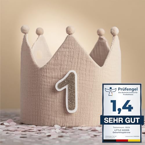 Little Goods Geburtstagskrone für Kinder - wendbare Musselin-Stoffkrone mit austauschbaren Zahlen 0-9 - Krone für Jungen und Mädchen, Pastell - Dunkelbeige - Hellbeige - Beige Little Goods Geburtstagskrone für Kinder - wendbare Musselin-Stoffkrone mit austauschbaren Zahlen 0-9 - Krone für Jungen und Mädchen, Pastell - Dunkelbeige - Hellbeige - Beige von lg LITTLE GOODS