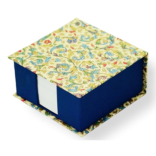 libralides - Zettelkasten handgemacht „Medicea“ mit Muster Bunt aufklappbar - Zettelbox Gemustert in Blau - Zettelkästchen nachfüllbar für Büro & Schreibtisch (Notizzettelbox 11x11x5cm mit 250 Blatt) von libralides