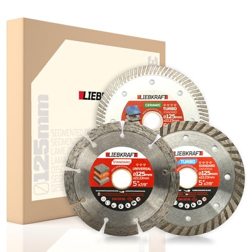 Liebkraft Diamanttrennscheibe 125 mm – 3er Set für Winkelschleifer, Beton, Ziegel, Naturstein, Keramik, Fliesen, Marmor – 10 mm Segmenthöhe, lange Standzeit Liebkraft Diamanttrennscheibe 125 mm – 3er Set für Winkelschleifer, Beton, Ziegel, Naturstein, Keramik, Fliesen, Marmor – 10 mm Segmenthöhe, lange Standzeit von liebkraft