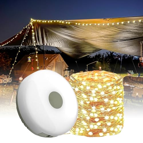 LEd Campinglampe, Wasserdichte Tragbare Verstaubare Lichterkette, 10m Wiederaufladbare Campinglampe, Lichterketten Außenbereich für Camping, Party Gartendeko (warme Farbe, 10M) von lifetter