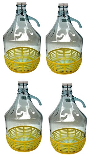 lilawelt24 4 STÜCK 5L Gärballon mit BÜGELVERSCHLUSS und Kunststoffkorb Flasche Glasballon Weinballon Bügelflasche Glasflasche von lilawelt24