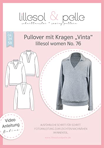 lillesol & pelle Schnittmuster lillesol Women No.76 Pullover mit Kragen "Vinta" in Größe 34-58 zum Nähen mit Foto-Anleitung und Video von lillesol & pelle