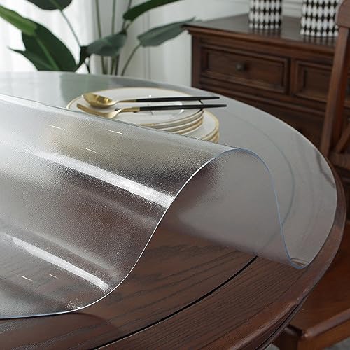Runde Transparente Frosted Tischdeck PVC Kunststoff Tischsets 1.5mm dick wasserdicht Anti-hot Kratzfest rutschfest für Schreibtisch Tisch Esstisch Pflegeleicht (Diameter 55cm/21.6in) von limiao123