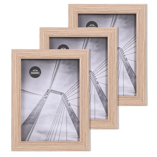 lincoolart bilderrahmen 13x18 cm Holz Natur Fotorahmen,MDF Rahmen 5X7 inch bruchsicheres Acrylglas,Wand-und Tisch bilderrahmen 3er Set von lincoolart