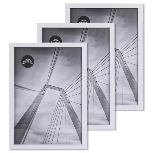 lincoolart bilderrahmen 40X60 cm weiße Holz Fotorahmen, MDF Rahmen mit leinebruchsicheres Acrylglas, für Poster und Bilder,3er set von lincoolart