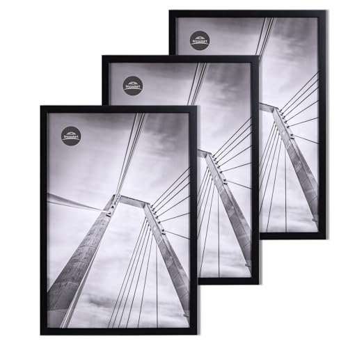 lincoolart bilderrahmen A3 schwarz Holz Fotorahmen, MDF DIN A3 Rahmen mit leinebruchsicheres Acrylglas, für Poster und Bilder,3er Set von lincoolart