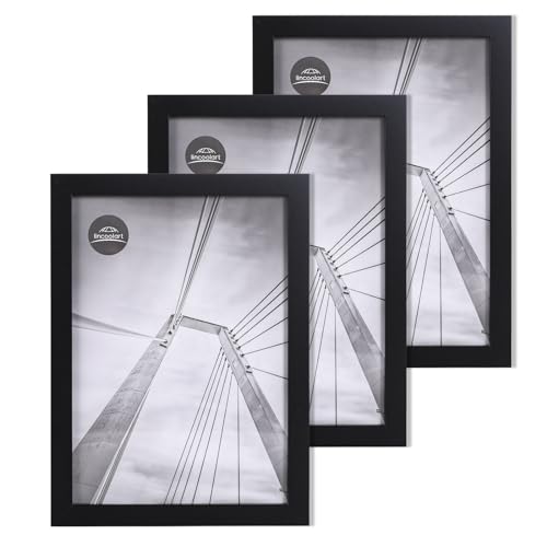 lincoolart bilderrahmen A4 schwarz Holz Fotorahmen,MDF DIN A4 Rahmen mit leinebruchsicheres Acrylglas, 3er Set von lincoolart