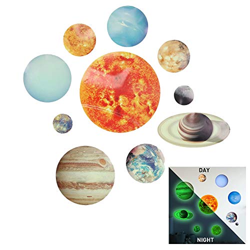10-Planeten Sonnensystem Wandtattoo Leuchtend Set für Wanddeko,Leuchtsticker Sonne Erde Fluoreszierend Wandaufkleber Weltall Universum Weltraum Nachtleuchtend Wandsticker für Kinderzimmer Schlafzimmer von linjinde